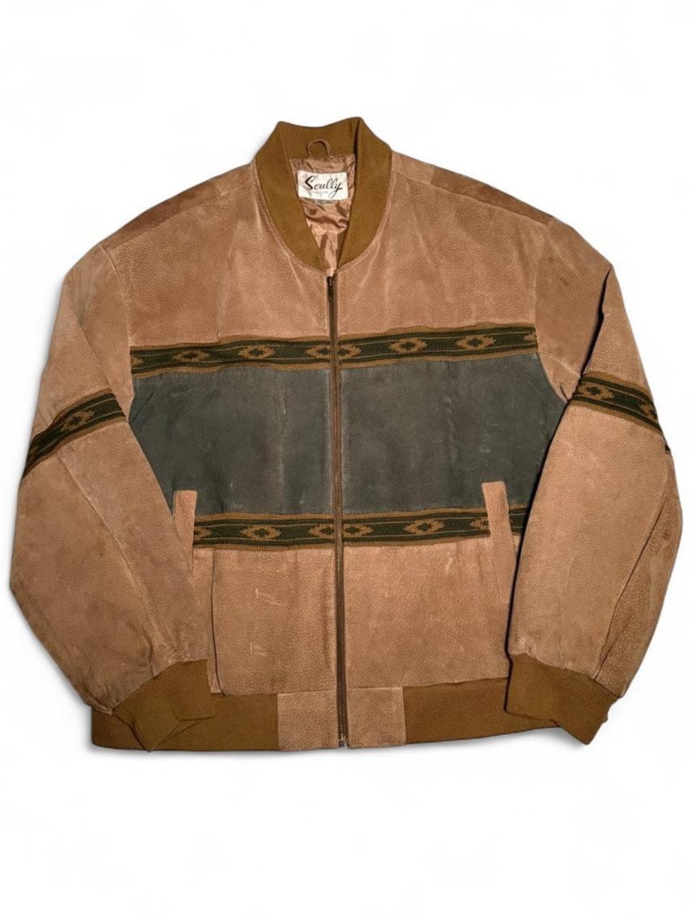 Vintage Scully Suede Leather Bomber Jacket Aztec Southwest Pattern - Size XXL